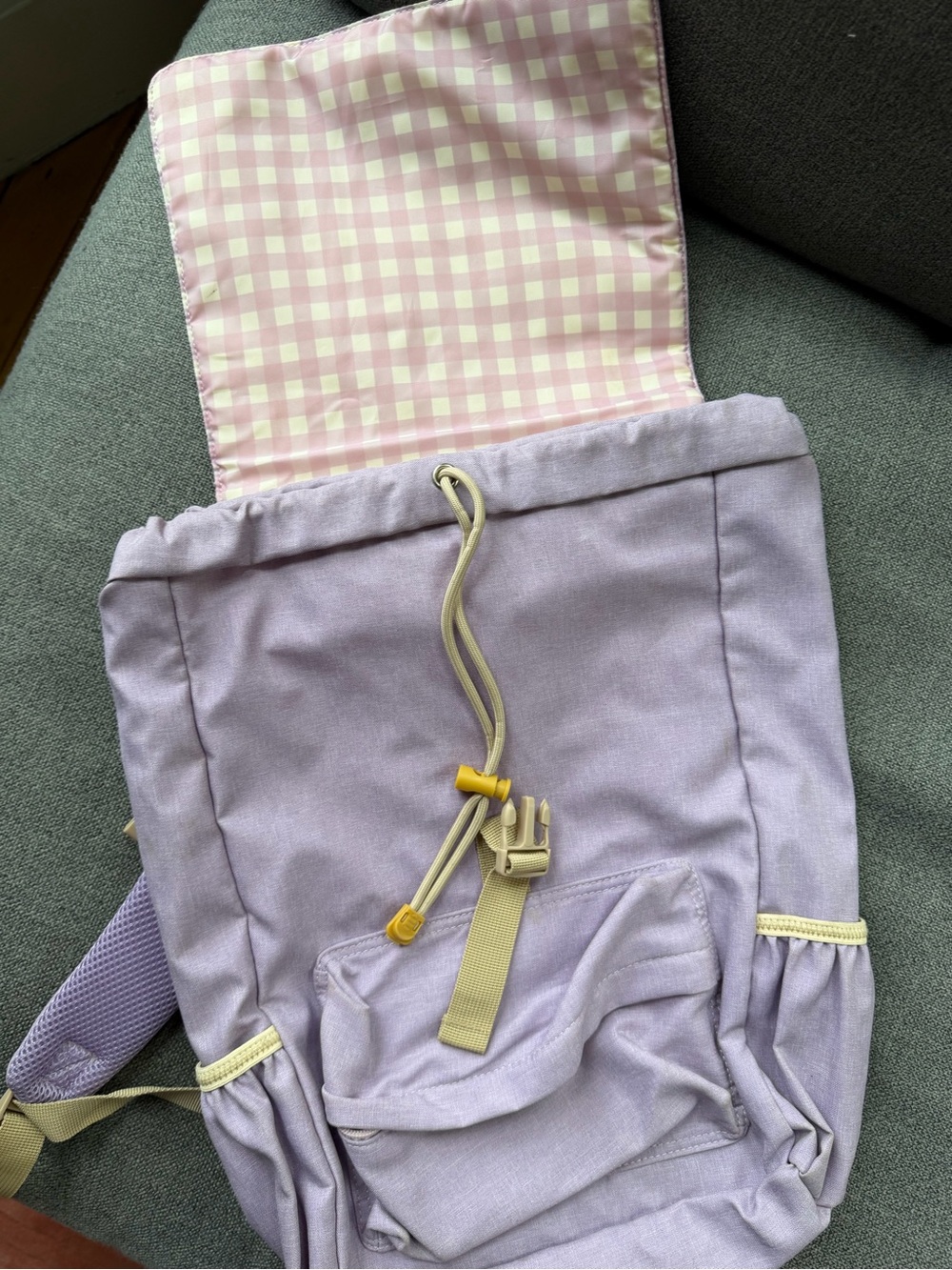 Fabelab big kid Lilac Canvas Drawstring Backpack Gingham Lining